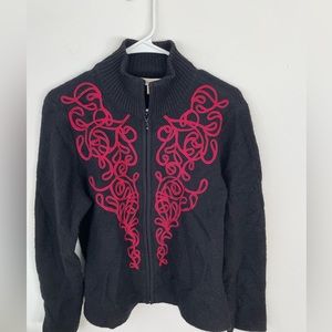 100% Wool Coldwater Creek Coat with Red Accents Size Small Beautiful Artsy